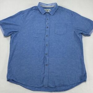 International Report Shirt Mens 2XL Blue Linen Blend Short Sleeve Casual Prep